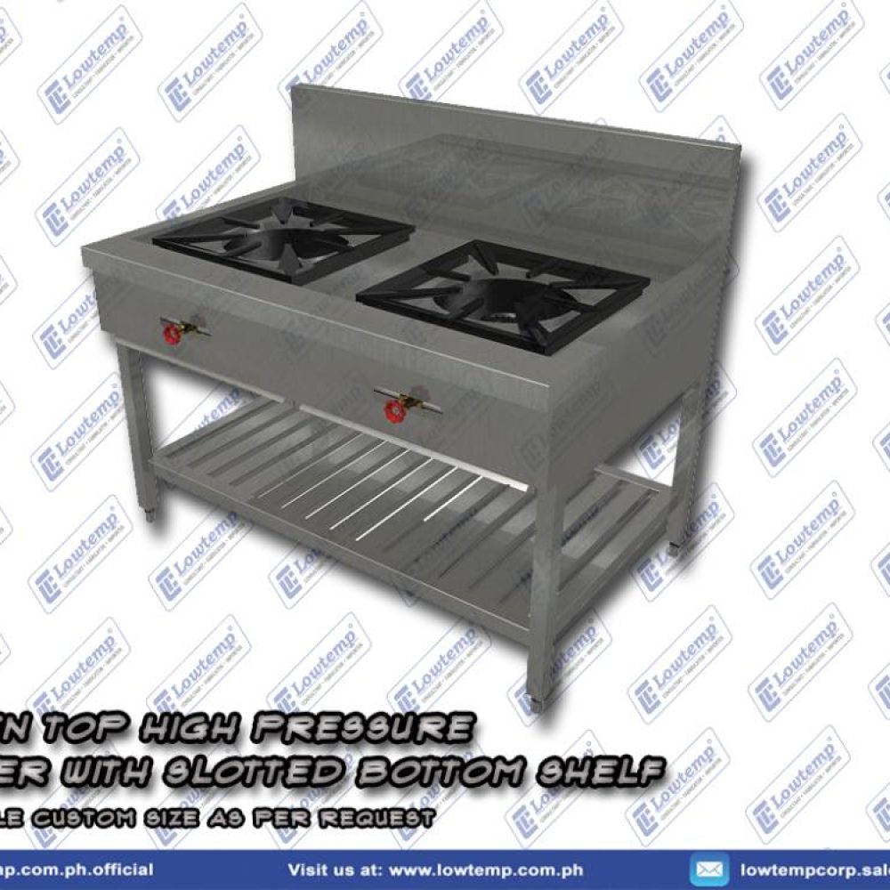 2-Open Top HIGH Pressure Burner with SLOTTED BOTTOM SHELF